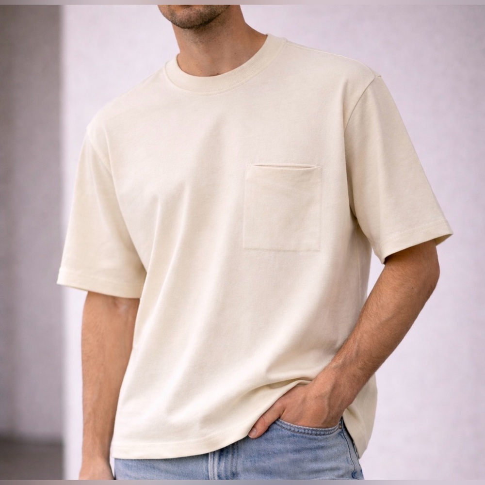 BNWOT Helmut Lang Cream Oversized Pocket Tee | Made in Portugal | 100% Cotton
